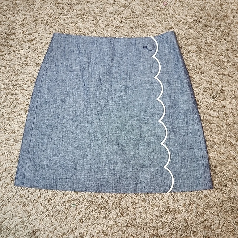 J. Crew Scalloped Front A Line Wrap Mini Skirt Cotton Button Blue Size 0 - Picture 2 of 9
